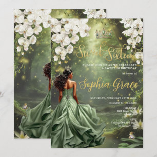 Invitation Floral Princesse et grenouille Sage Vert robe douc