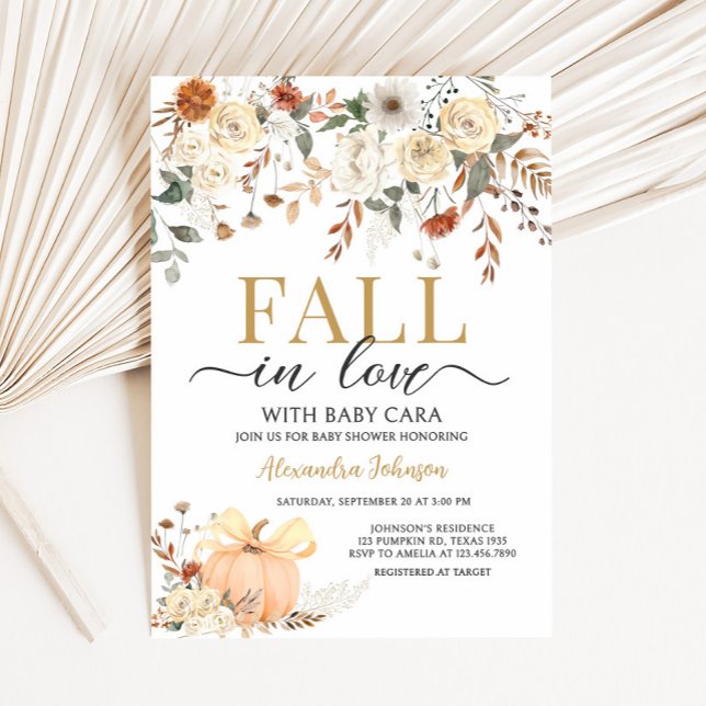 Invitation Floral Pumpkin Fall in Love Baby Shower (Fall in Love Floral Pumpkin Baby Shower Invitation)