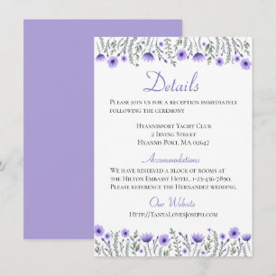 Invitation Floral Purple Flowers Détails Directions Mariage