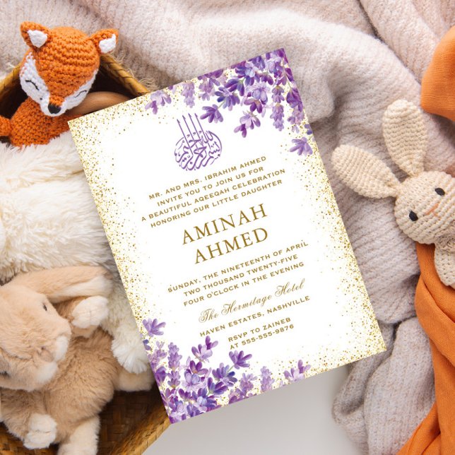 Invitation Floral Purple Lavande islamique Aqiqa Aqeeqa Baby (Créateur téléchargé)