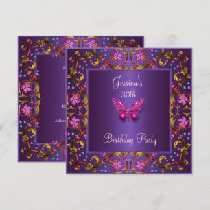 Invitation Floral Purple Papillon rose 30e fête d'anniversair