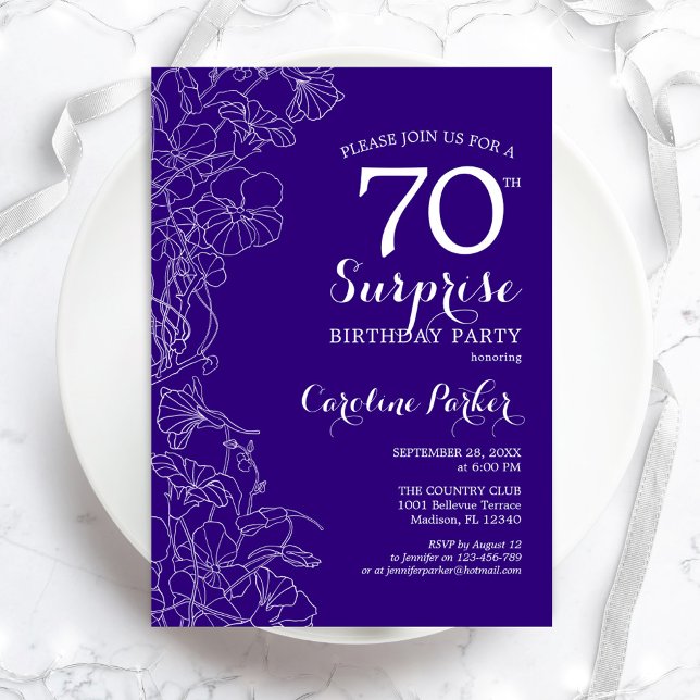 Invitation Floral Purple Surprise 70e anniversaire (Créateur téléchargé)