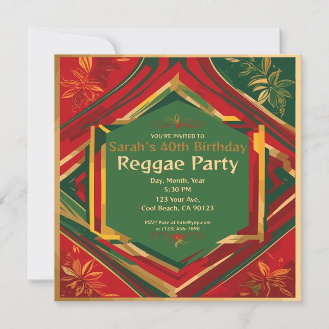Invitation Floral Rasta Couleurs Personnalisable Réggae Party (Devant)