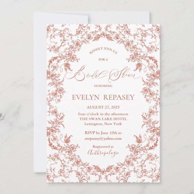 Invitation Floral Romance Chinoiserie Coral Fête des mariées (Devant)