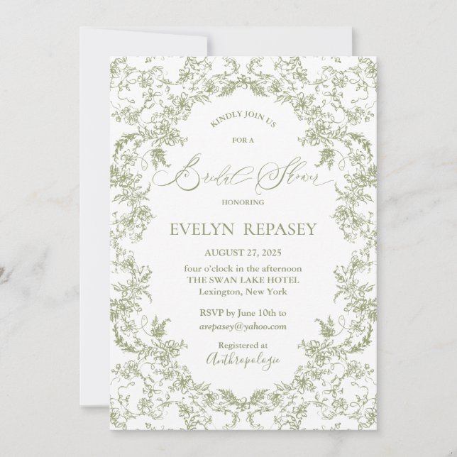 Invitation Floral Romance Chinoiserie Eucalyptu Fête des mari (Devant)