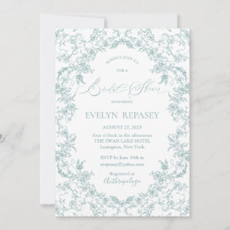 Invitation Floral Romance Chinoiserie Fête des mariées bleue