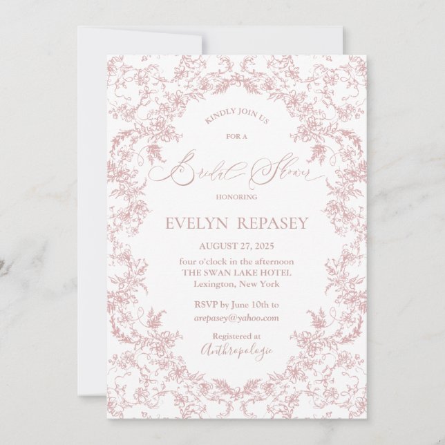 Invitation Floral Romance Chinoiserie Mauve Fête des mariées (Devant)