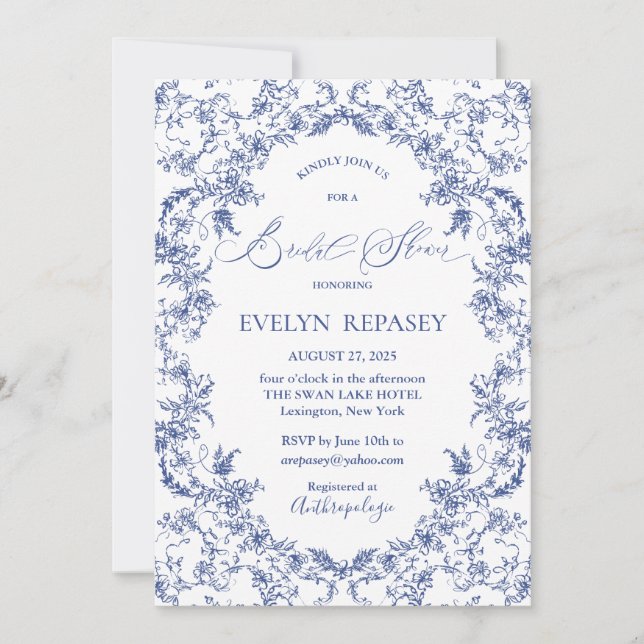 Invitation Floral Romance Chinoiserie Porcelaine Fête des mar (Devant)