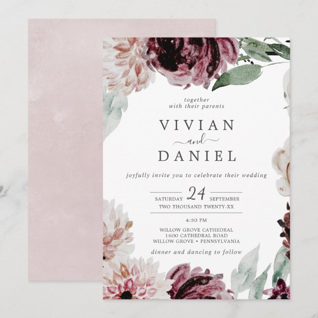 Invitation Floral Romance Mariage Décontracté (Devant / Derrière)
