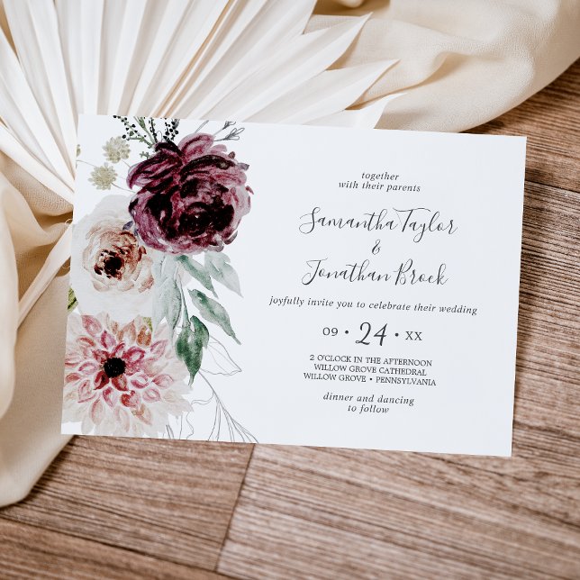 Invitation Floral Romance Mariage horizontal (Créateur téléchargé)