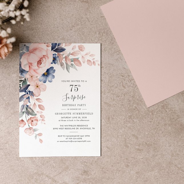 Invitation Floral rose 75e anniversaire Botanique (Créateur téléchargé)