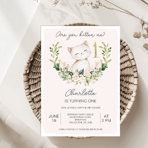 Invitation Floral rose Are You Kitten Me 1er Anniversaire