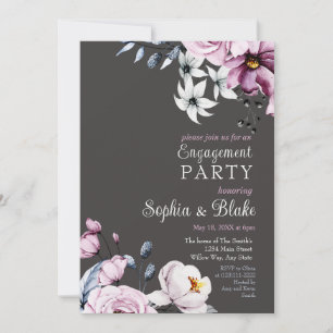 Invitation Floral rose, blanc et bleu   Slate Engagement Part