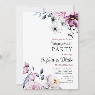 Invitation Floral rose, blanc et bleu   White Engagement Part