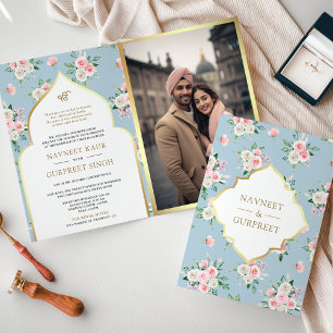 Invitation Floral rose bleu tout en un Anand Karaj Mariage
