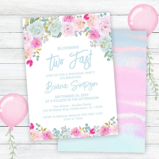 Invitation Floral rose bleu trop rapide Anniversaire (Créateur téléchargé)