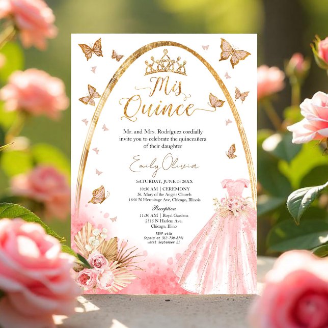 Invitation Floral rose Blush Gown Quinceanera (Créateur téléchargé)