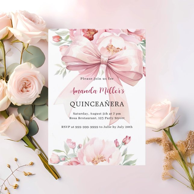 Invitation Floral rose bow Quinceanera (Créateur téléchargé)