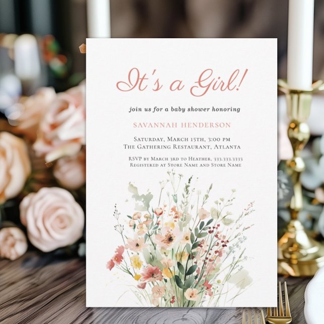 Invitation Floral rose C'est un Baby shower féminin (Créateur téléchargé)