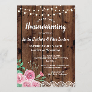 Invitation floral rose de dentelle rustique
