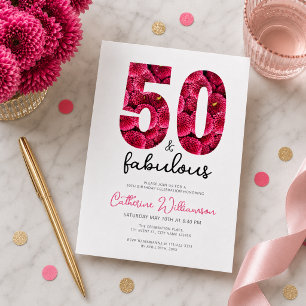 Invitation Floral rose féminin 50 et anniversaire fabuleux