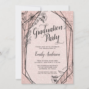 Invitation Floral Rose Gold Faux Parties scintillant Graduati