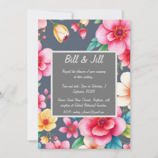Invitation Floral Rose Jaune Fleurs Sur Mariage Charbon