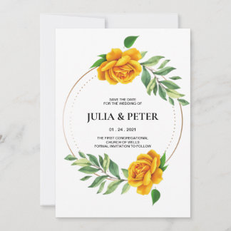 Invitation Floral Rose Jaune Moderne Sauvez L'Invitation Date
