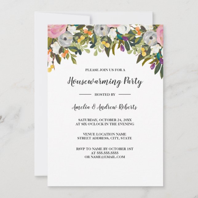 Invitation Floral Rose Maison Moderne (Devant)