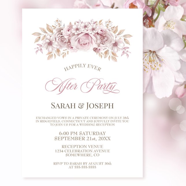 Invitation Floral rose Mariage après la fête (Créateur téléchargé)