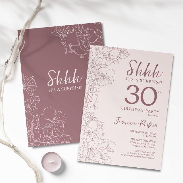 Invitation Floral rose mauve Surprise 30e anniversaire (Créateur téléchargé)