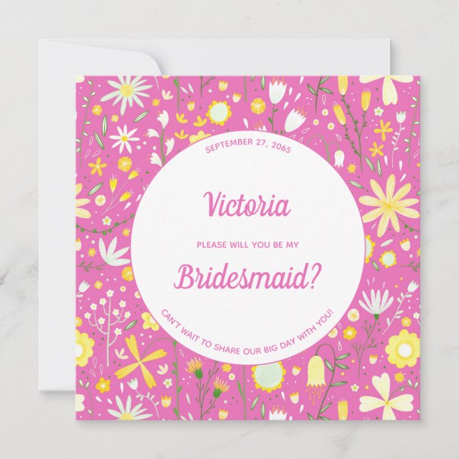 Invitation Floral rose moderne Soyez ma servante (Devant)