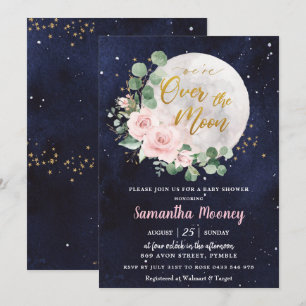 Invitation Floral rose Nous sommes au-dessus de la lune Baby