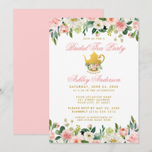 Invitation Floral rose or Fête des mariées Tea Party Invitati