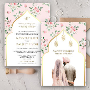 Invitation Floral rose pâle Anand Karaj Sikh Mariage