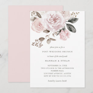 Invitation Floral rose pâle Aquarelle Mariage Brunch