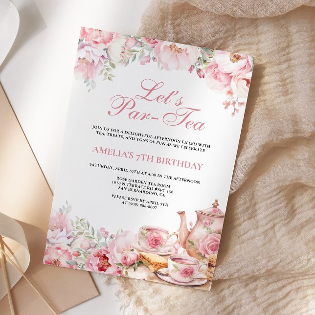 Invitation Floral rose pâle Faisons par Thé Anniversaire (Créateur téléchargé)