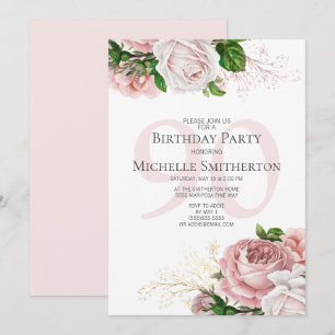 Invitation Floral rose pâle Rose blanc 90e anniversaire