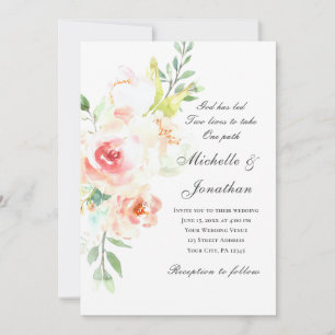 Invitation Floral rose pâle tout en un chrétien Mariage