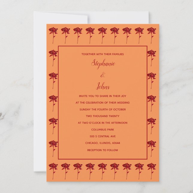 Invitation Floral Rose Patterns Terracotta Orange Wedding (Devant)