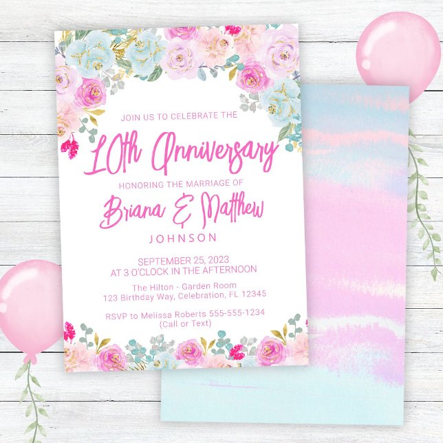 Invitation Floral rose Peach 10e anniversaire de Mariage (Créateur téléchargé)