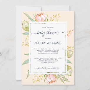 Invitation Floral rose pivoine Rustique Boho Blush Baby showe