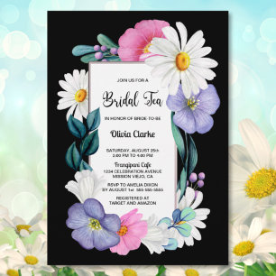 Invitation Floral rose pourpre sur thé noir nuptial
