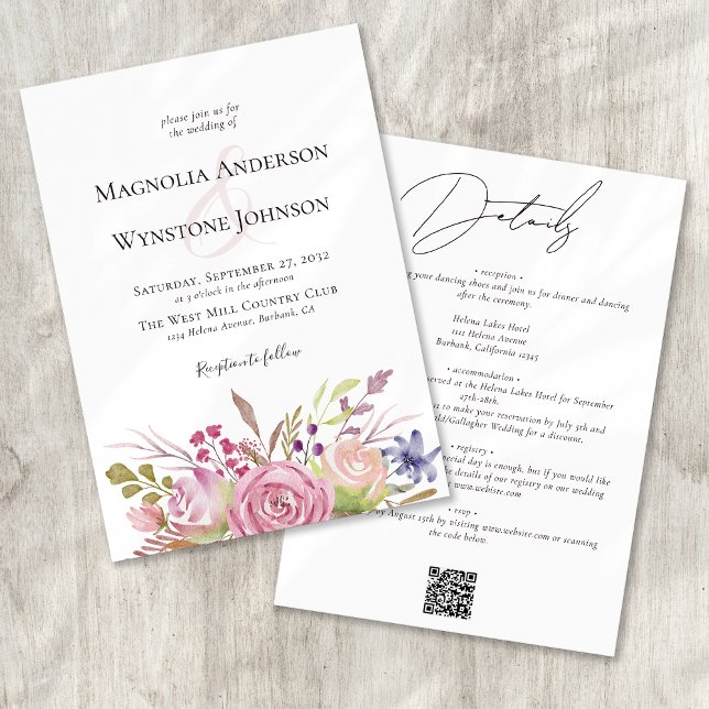 Invitation Floral rose poussiéreux en un seul Mariage (Créateur téléchargé)