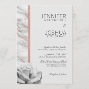 Invitation Floral rose rose or huile marbre gris Mariage