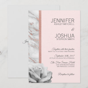Invitation Floral rose rose rose or Mariage gris huile