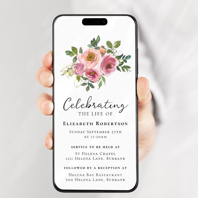 Invitation Floral rose roses funérailles Evite numérique (Créateur téléchargé)