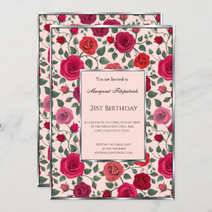 Invitation Floral rose rouge fleurs 21e anniversaire