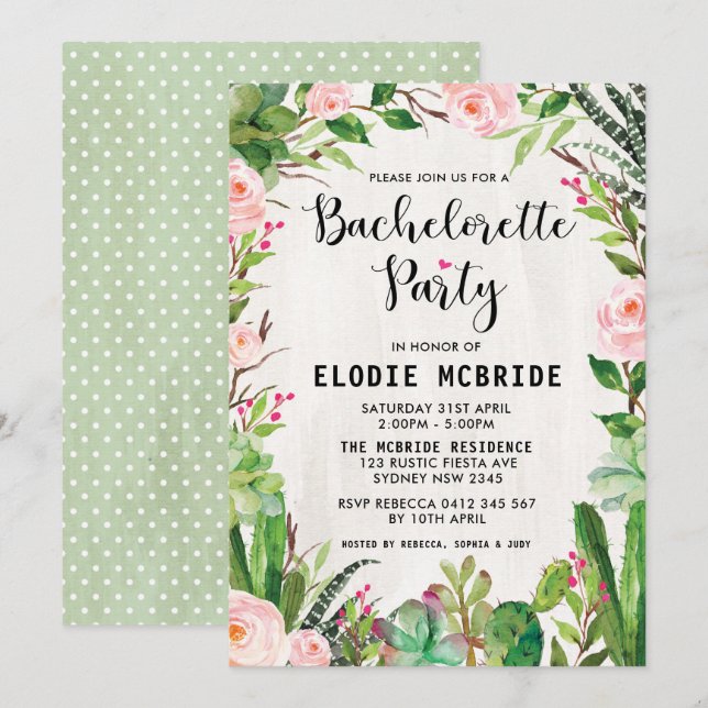 Invitation floral rose Succulent Fiesta (Devant / Derrière)