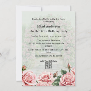 Invitation Floral rose/vert Garden Party Anniversaire Invitat